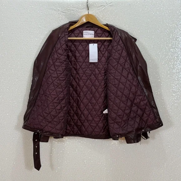 Azalea Wang Aurelia Faux Leather Moto Jacket XL Burgundy Faux Fur Collar NWT - Picture 10 of 16